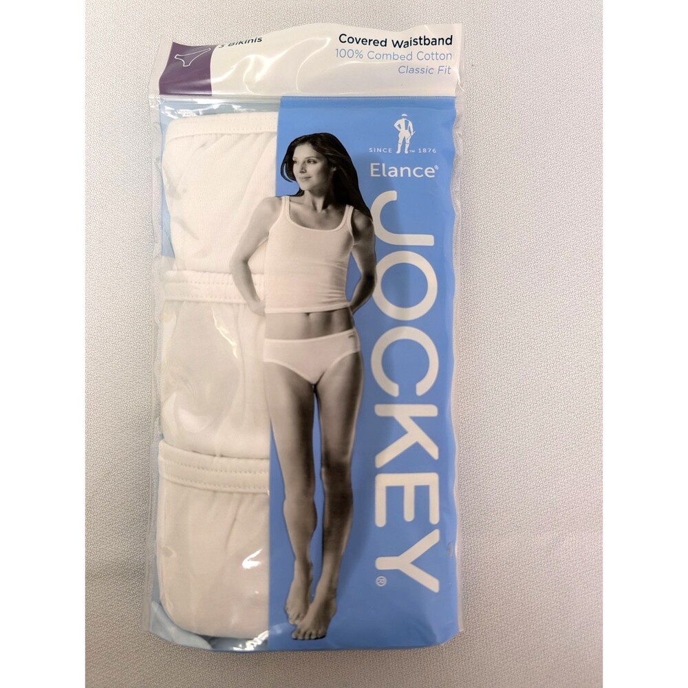 New 3 pk JOCKEY covered waistband 100% cotton BIKINI Panties White Sz 7